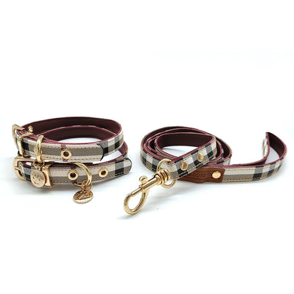 Fancy Plaid Leather Dog Collar