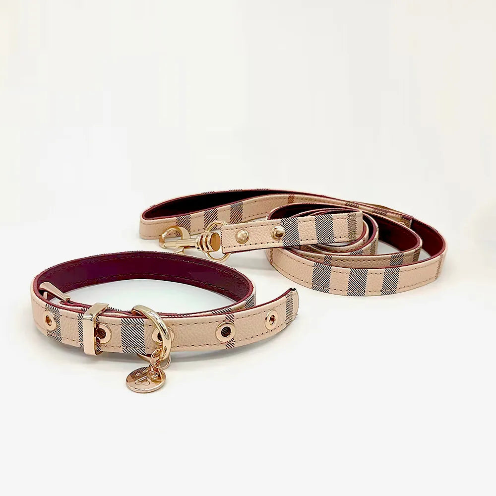 Fancy Plaid Leather Dog Collar